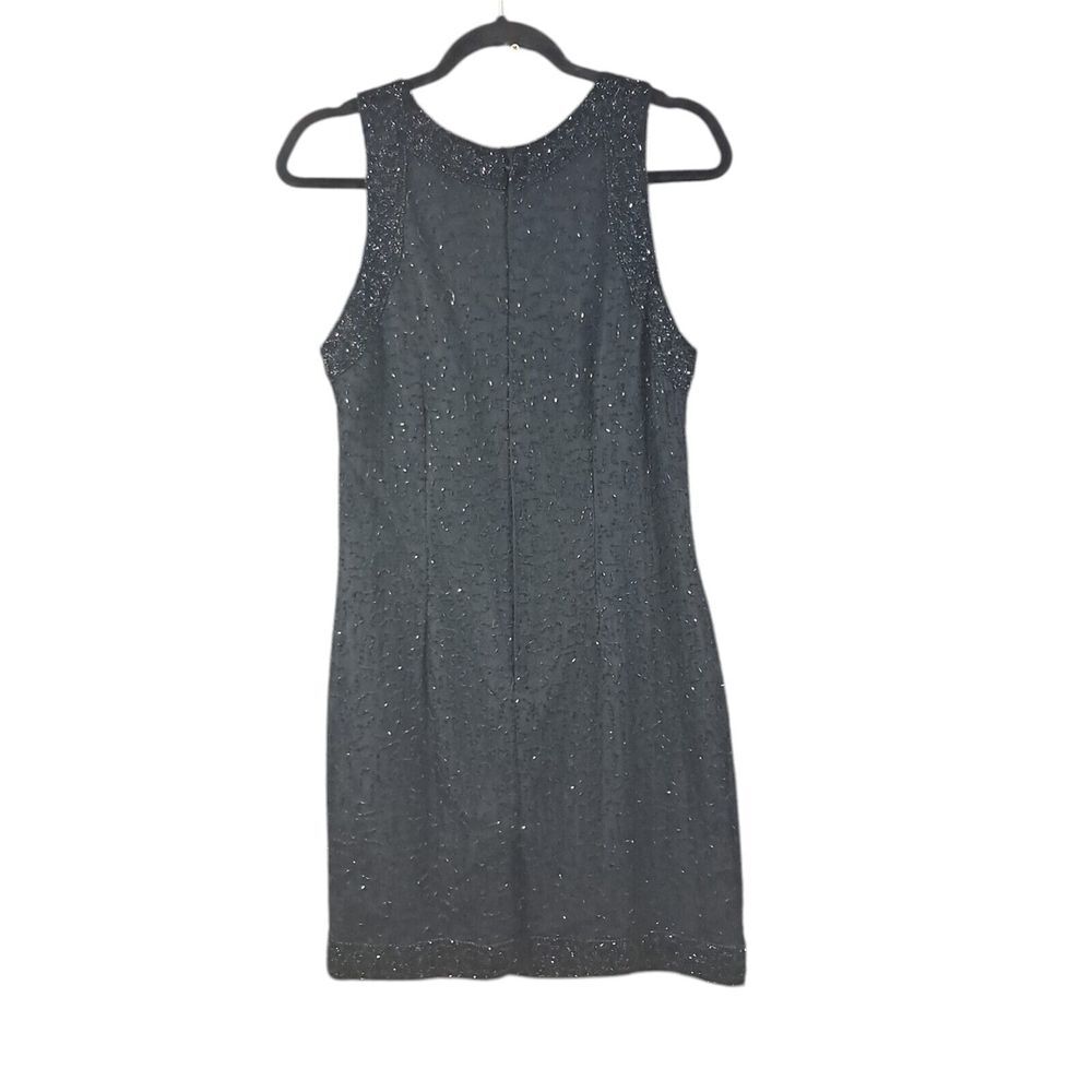 Vintage Laurence Kazar Beaded Sleeveless Dress Black Silk Cocktail Mini Large - Picture 2 of 11